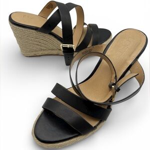 LOFT Black Espadrille Wedge Sandals Size 9.5